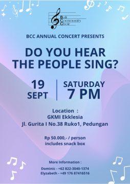 Do You Hear the People Sing? BCC Annual Concert Saturday, 19 September.